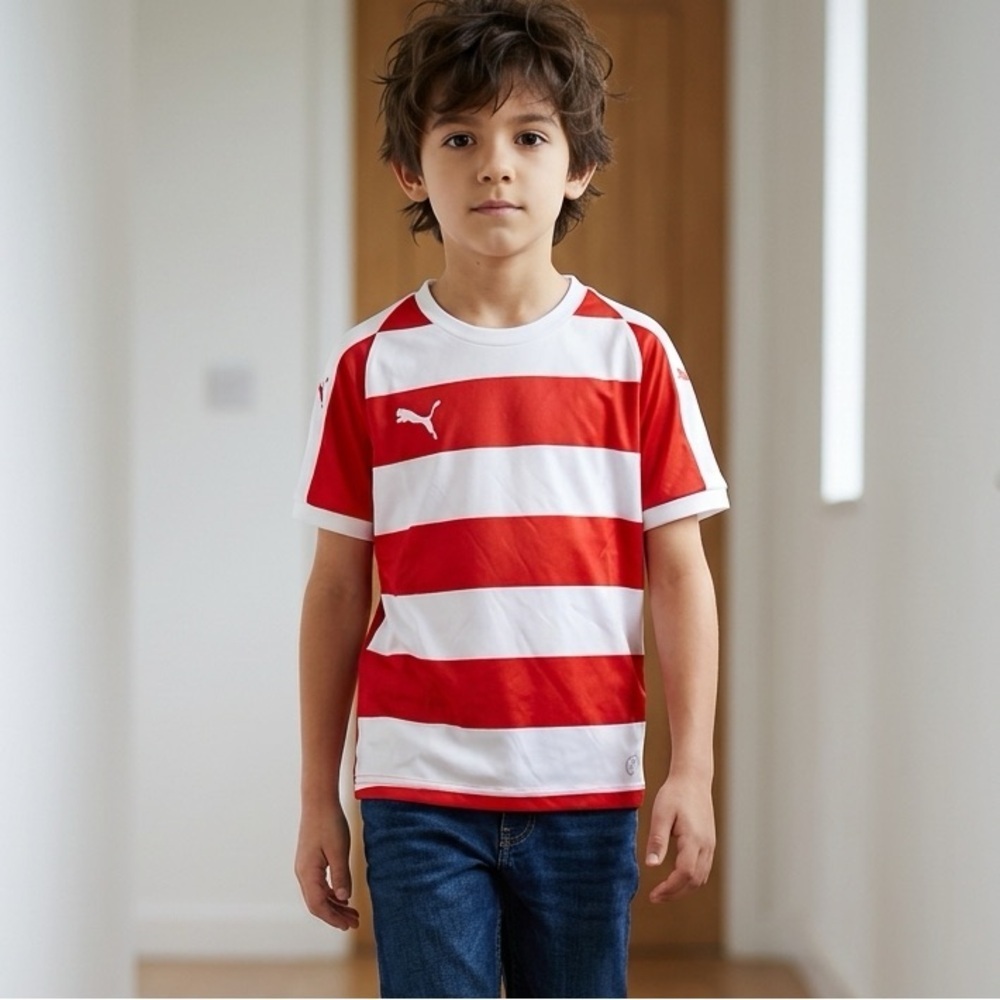 NWT PUMA Youth LIGA Hoop s Jersey Red/White Striped Short Sleeve Shirt - Size S